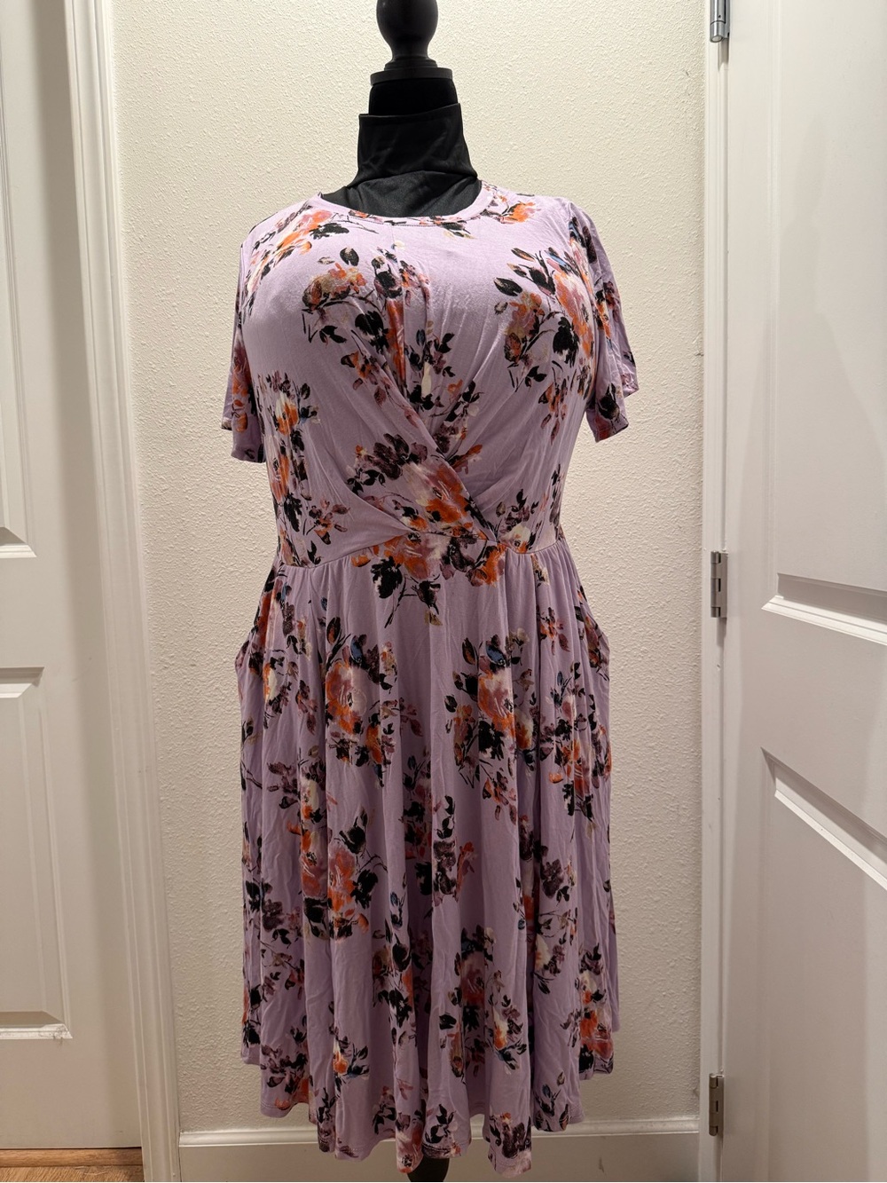 Torrid Skater Lilac Floral Short-Sleeve Wrap Dress with Pockets